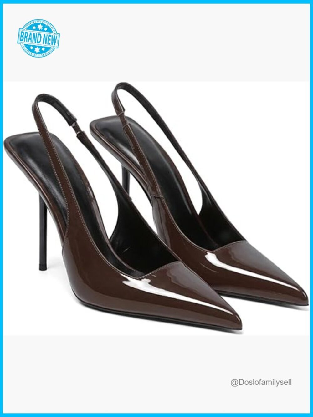 Slingback Stiletto High Heels Pointed Toe Slip On Pumps Patent Leather Stretch